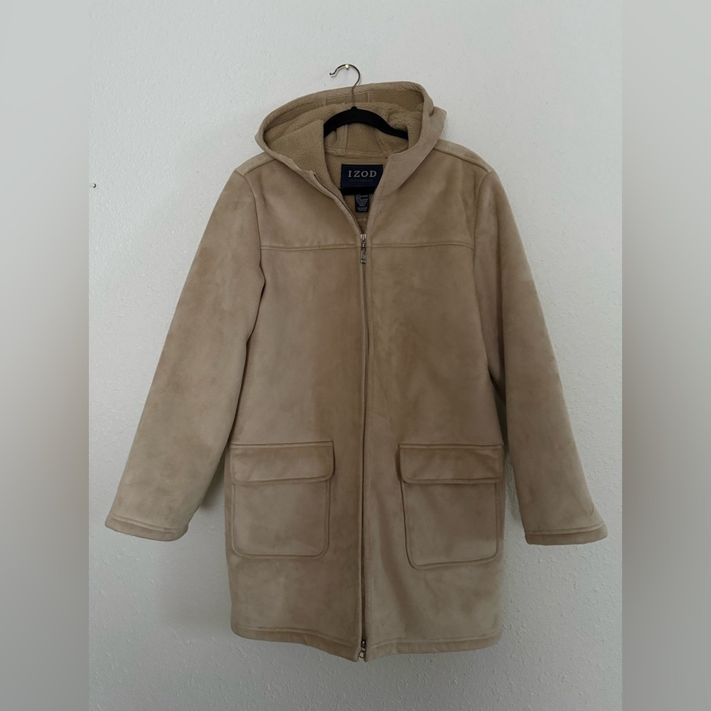 IZOD Vegan Suede Fleece Lined Hooded Warm Winter Coat Women’s Large